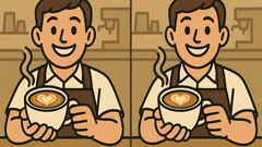 Puzzle: Finde 3 Unterschiede im Bild eines Baristas, der Kaffee serviert – in nur 45 Sekunden